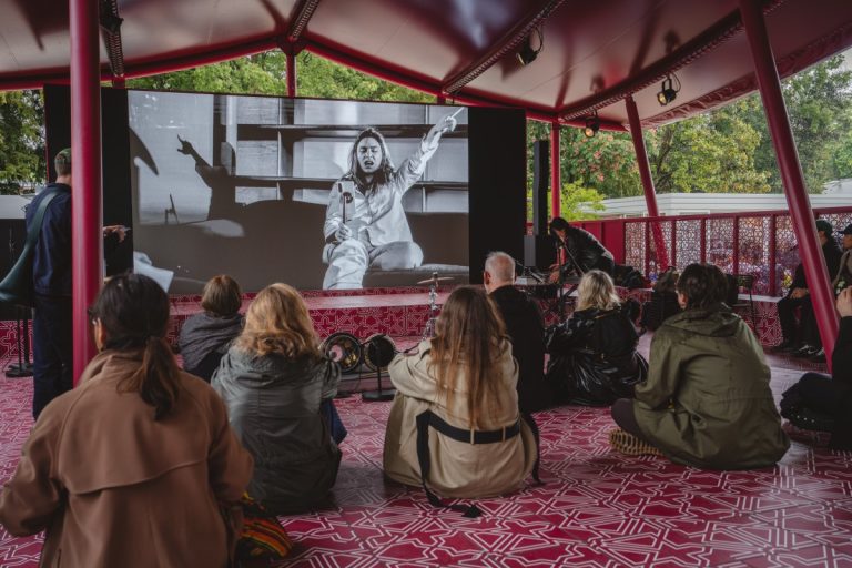 Installation view of DAMAR TV by Sophia Al-Maria within untitled 2026 (a gathering of remarkable people). Photo Hannah Goldsmith 
