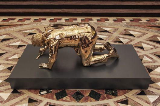 Jan Fabre, L’uomo che taglia l’erba, 2026, installation view, The Quiet Source, Scuola Grande di San Rocco, Venezia, 2026. Photograph Andrea Rossetti